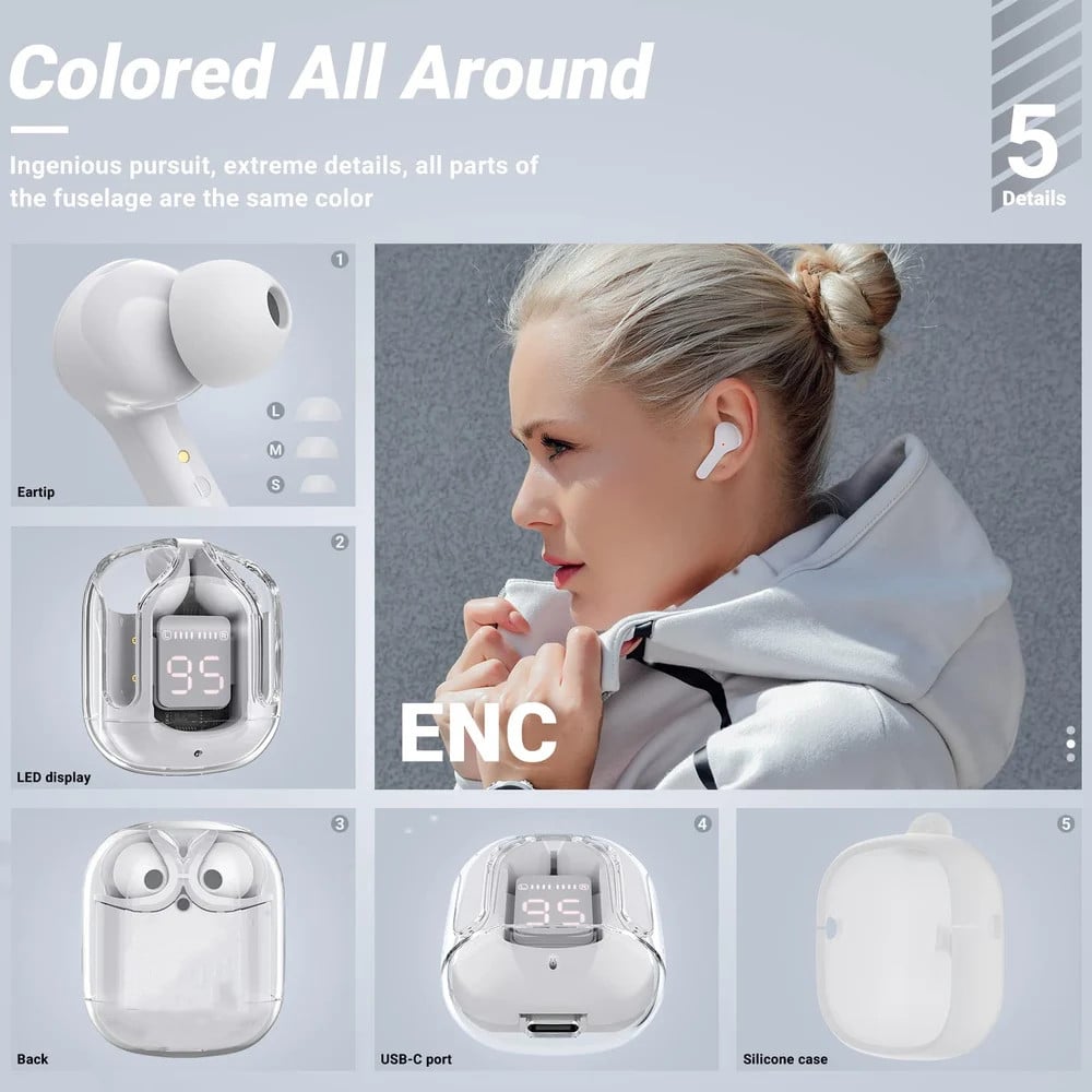 AIR 31 Transparent Case Earbuds (Bluetooth 5.3 + LED Display)